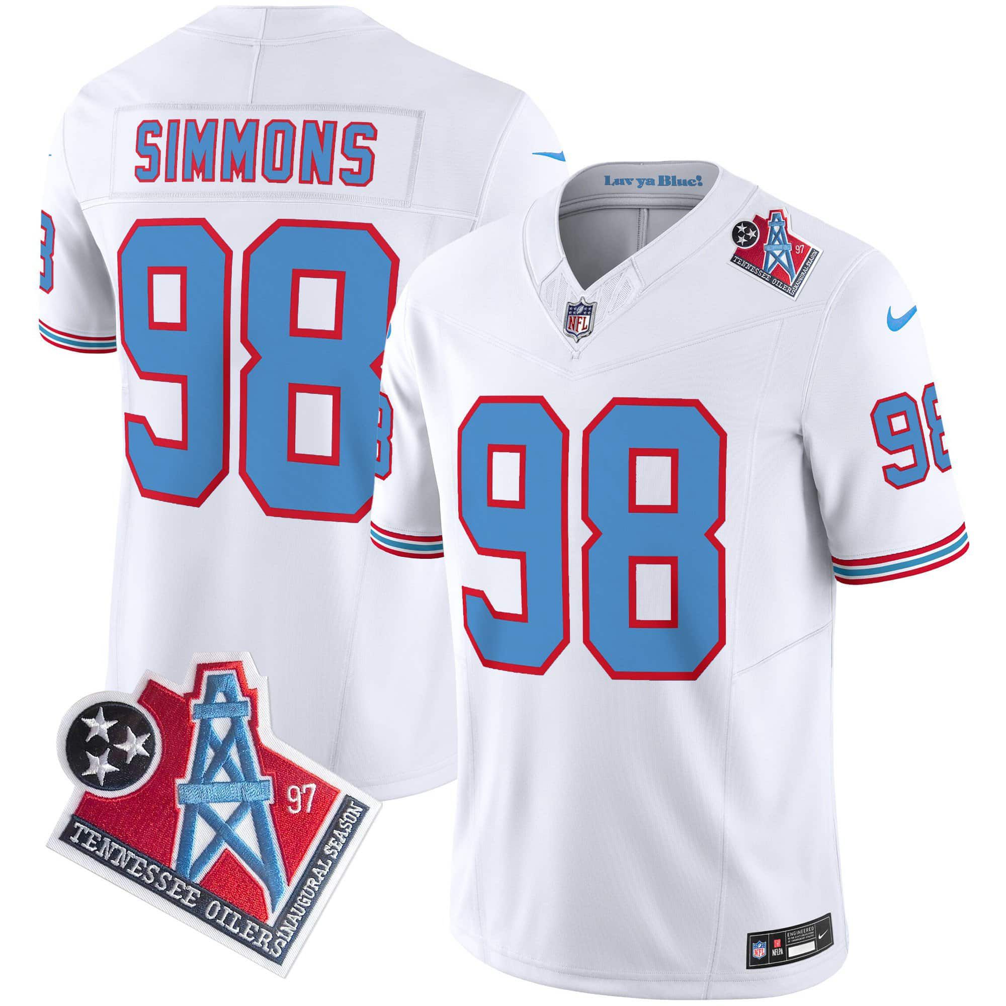 Men Tennessee Titans #98 Simmons White 1997 Throwback 2024 Nike Limited Vapor NFL Jersey